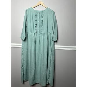 New Women's‎ Maxi Dress 1X Green Cottagecore Prairie Relaxed Fit Beach Casual